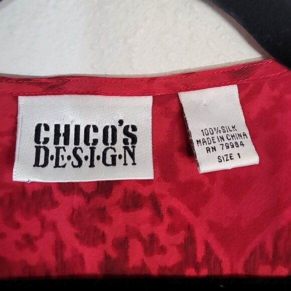 Vintage Chicos Sheer 100% Silk Button Up Shirt Size M/L Red Ruffle Goth Vamp Y2K - Picture 4 of 14